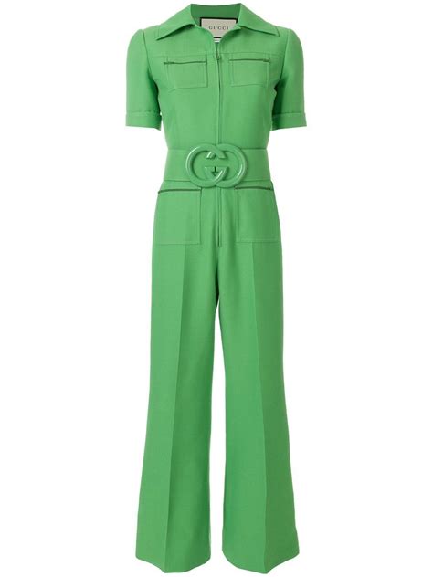 gucci green belted jumpsuit|Gucci pink jumpsuit.